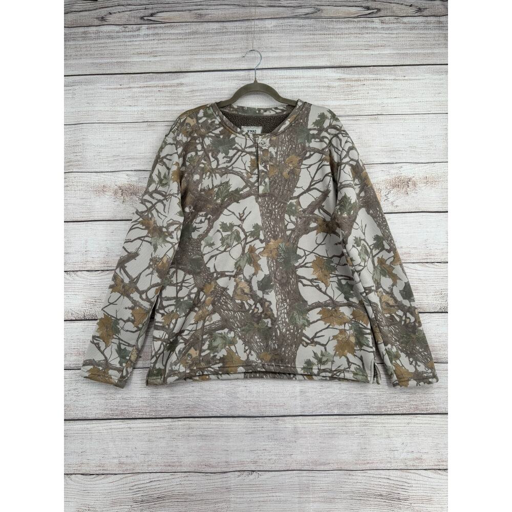 NoMAD Craft + Flow Camouflage Sherpa‎ Lined Waffle Knit Henley Mens L Gray Brown